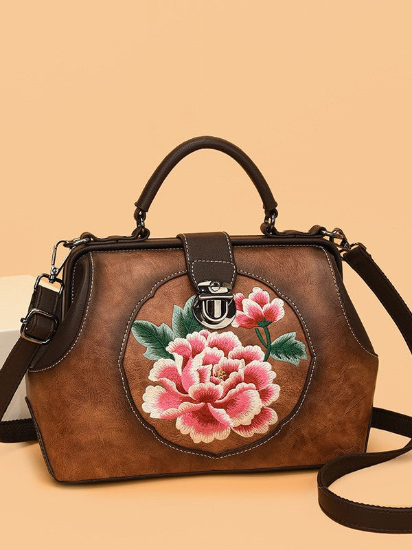 Women's Cattle Leather Handmade Embroidered Han Clothing Bags