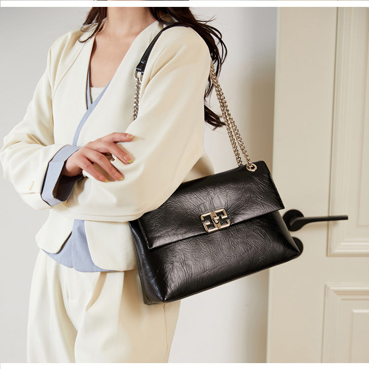 Fashion Frosted Leather Stitching Flip Chain Small Square Bags