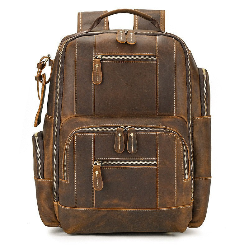 Men's Crazy Horse Leather Cowhide Large Capacity Universal Backpack