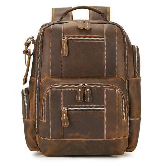 Men's Crazy Horse Leather Cowhide Large Capacity Universal Backpack