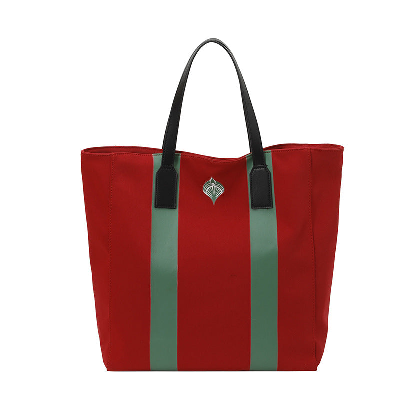 Style Oversized Contrast Color Striped Large Capacity Nylon Women's Shoulder Bag