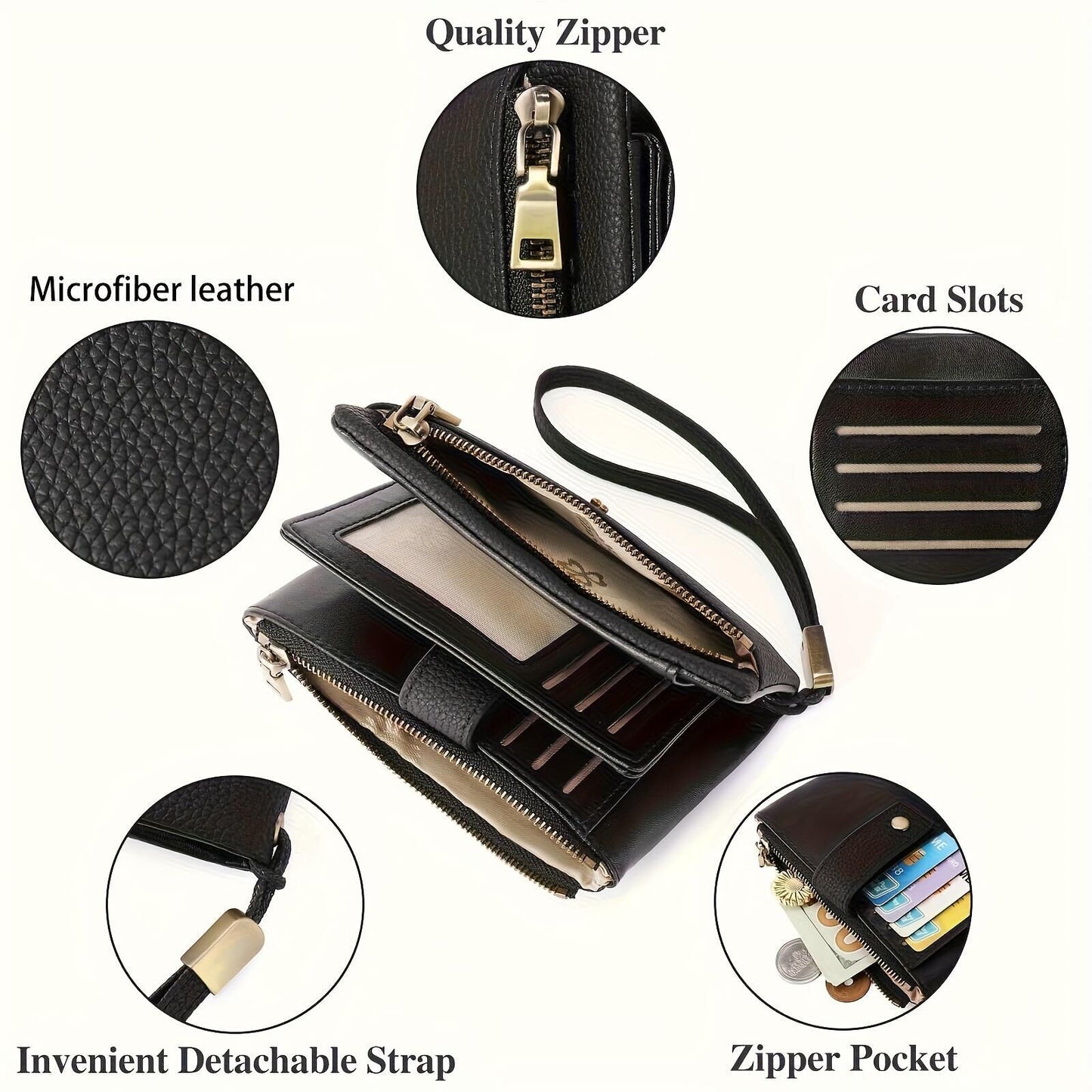Women's Pu Leather Short Zipper Clutch Swiping Purses
