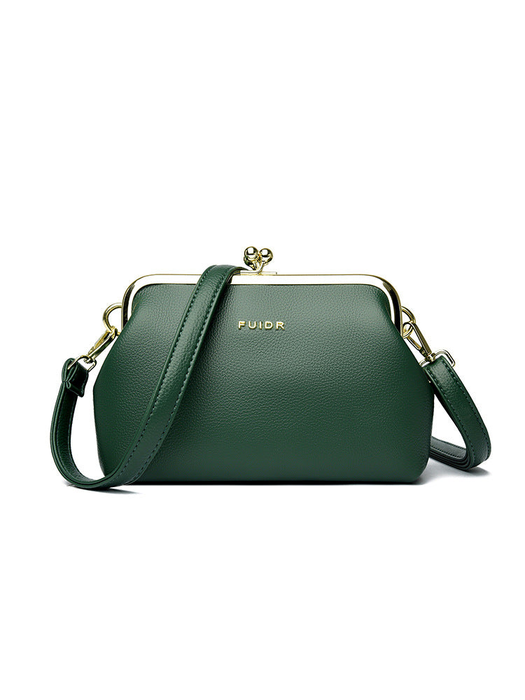 Women's Korean First Layer Cowhide Clip Textured Women's Handbag