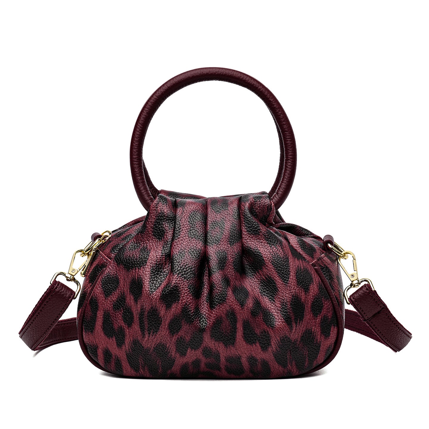 Women's Leopard Print Large Capacity Pleated Cloud Women's Handbag