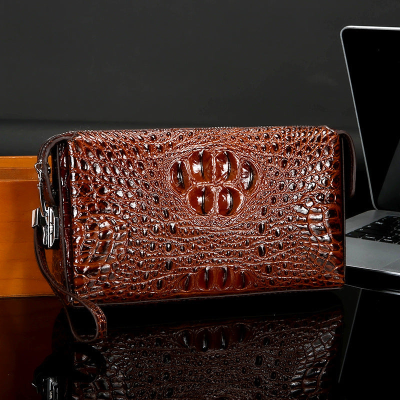 Men's Crocodile Pattern Leather Business Compartment High Men's Clutch