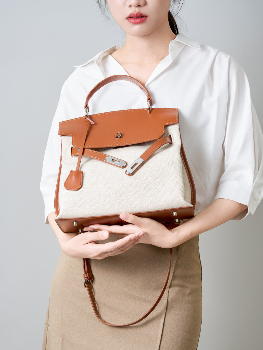 Women's Kelly Real Leather Canvas Versatile Minority Women's Handbag
