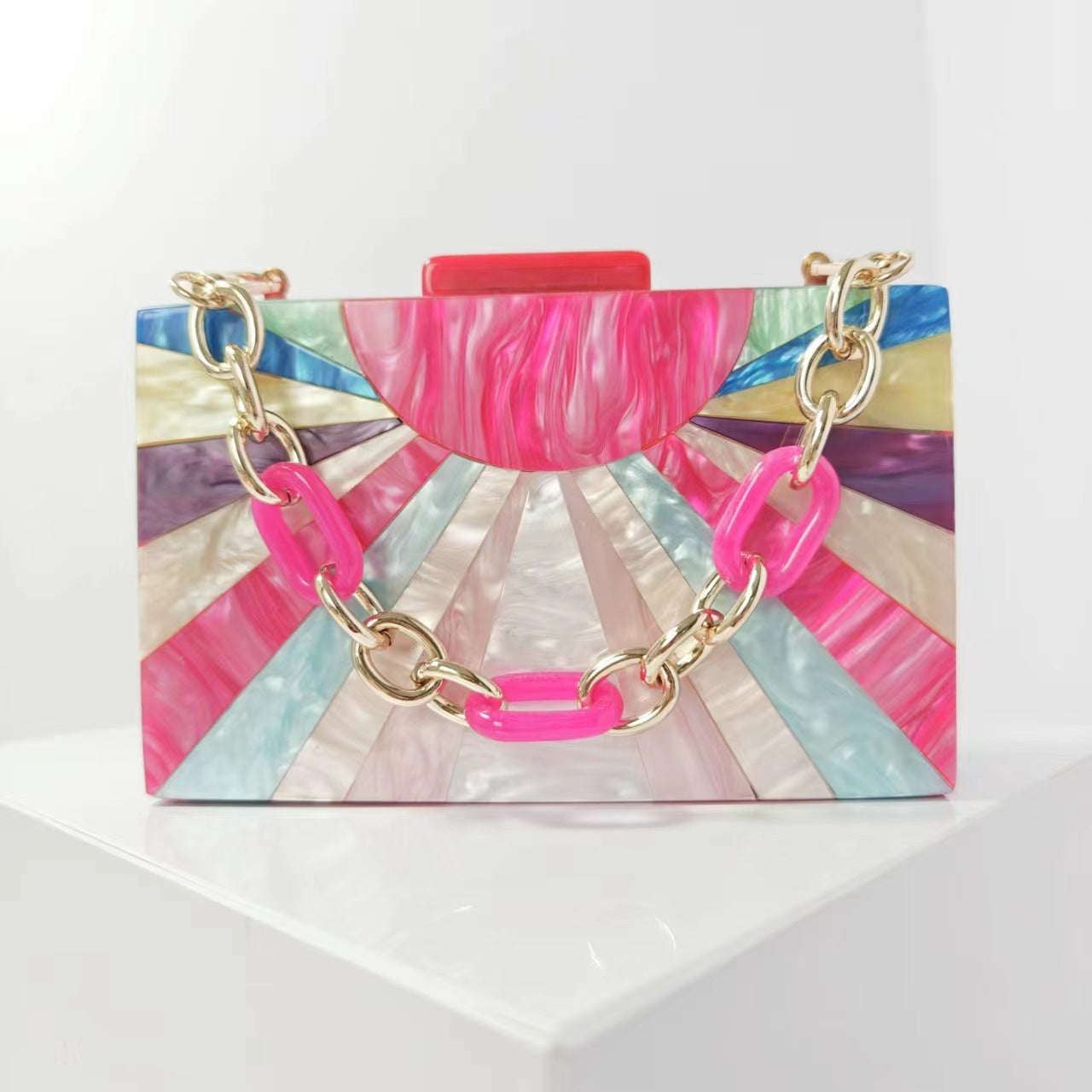Women's Color Contrast Patchwork Acrylic One Wedding Banquet Dinner Bag