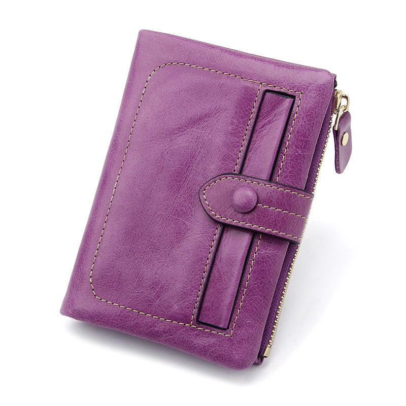 Women's Layer Oil Wax Cowhide Genuine Leather Retro Large Capacity Multiple Ladies Wallet