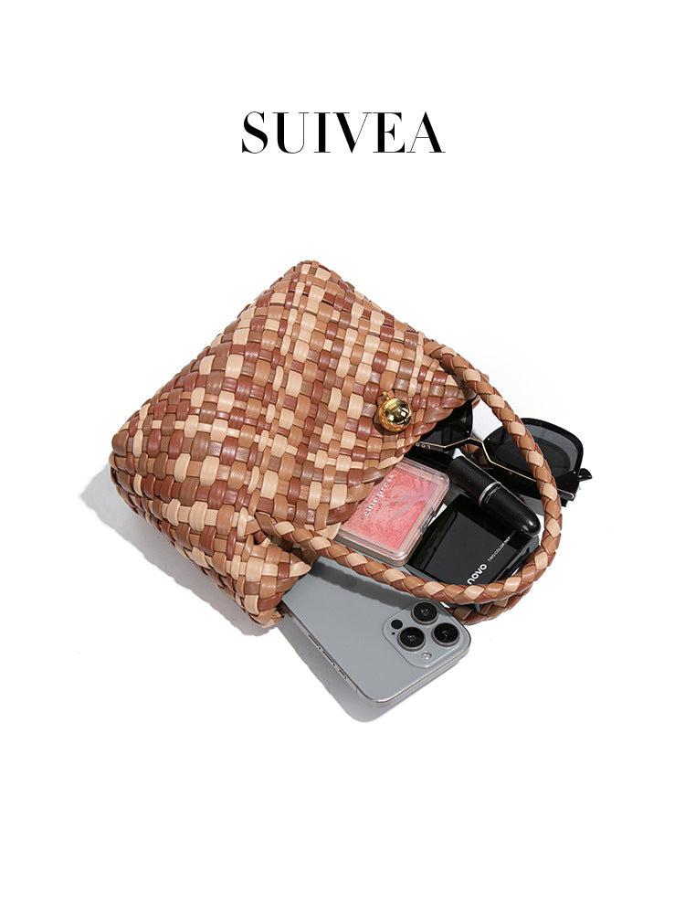 Woven Design Vegetable Basket Retro Contrast Women's Handbag