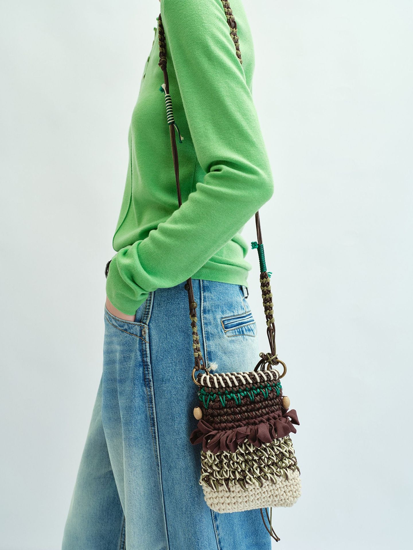 Black Logo Hand-woven With Contrast Color Women's Messenger Bag