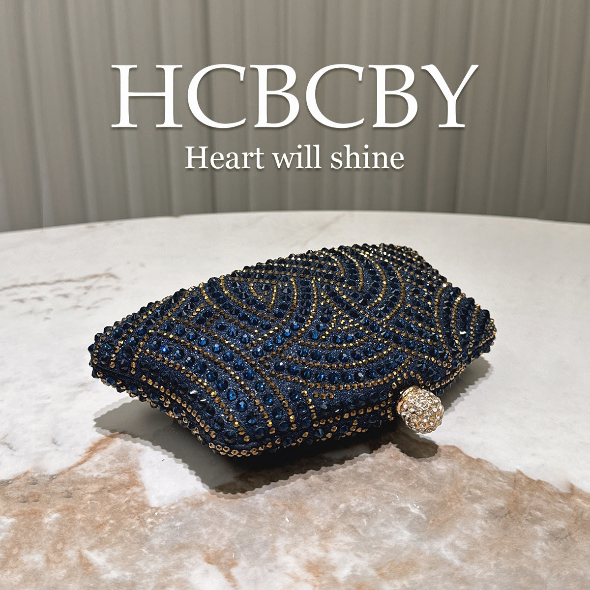 Women's Dark Blue Shiny Elegant Rhinestone Decorative Clutch Fashion Bags