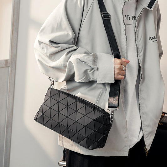 Fashion Geometric Diamond Pattern Unisex Street Men's Shoulder Bag