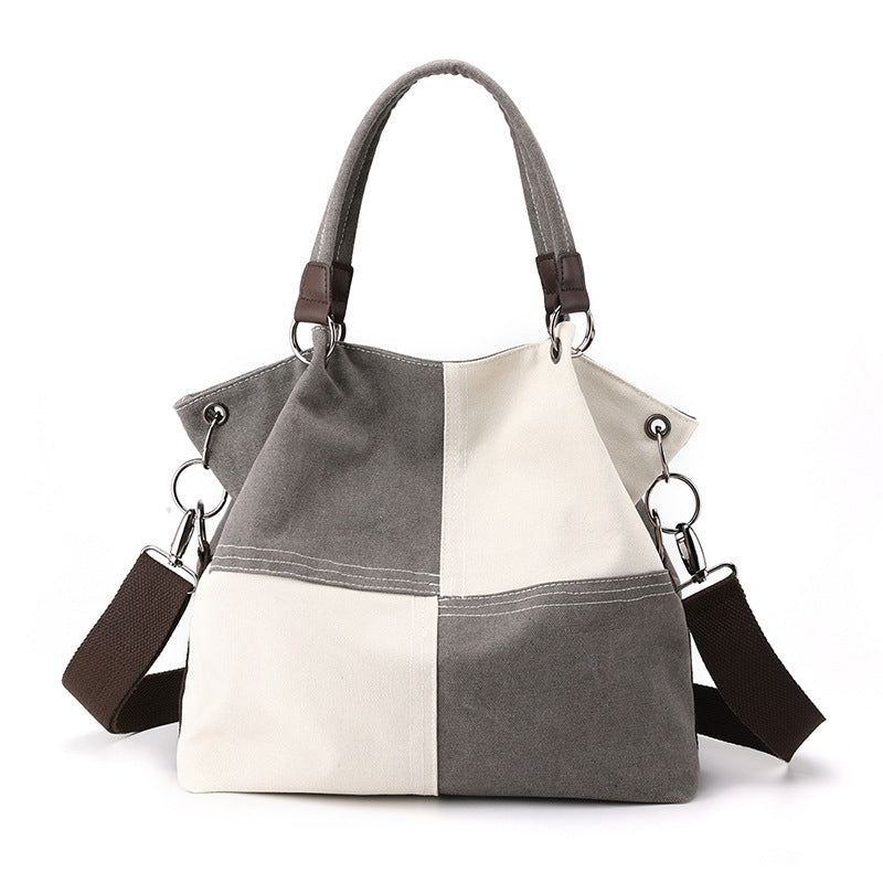 Women's Canvas Retro Patchwork Contrast Color Commute Women's Shoulder Bag