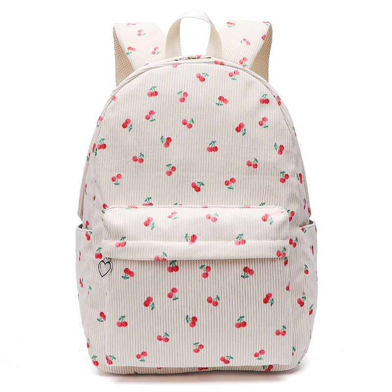 Women's Corduroy Floral Pattern Large Capacity Fashion Backpacks