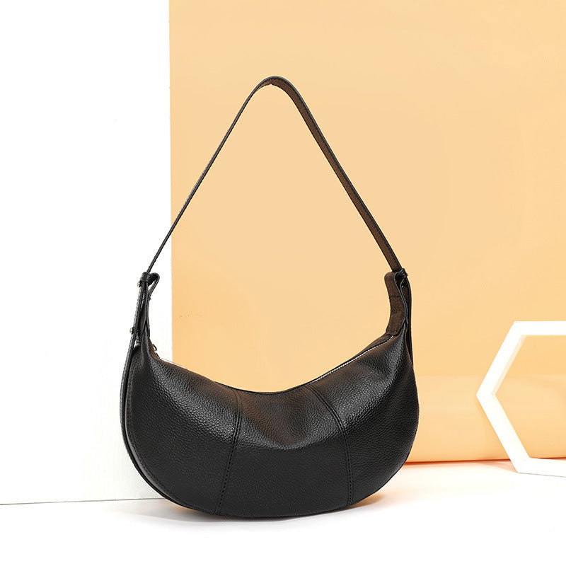 Women's Layer Cowhide Dumpling Genuine Croissant Selenodont Niche High Sense One Women's Leather Bag
