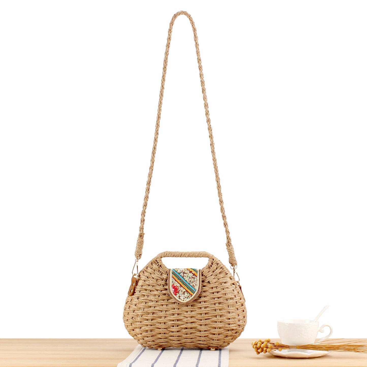 Women's Colorful Cover Fashion Woven Seaside Vacation Daily Women's Messenger Bag