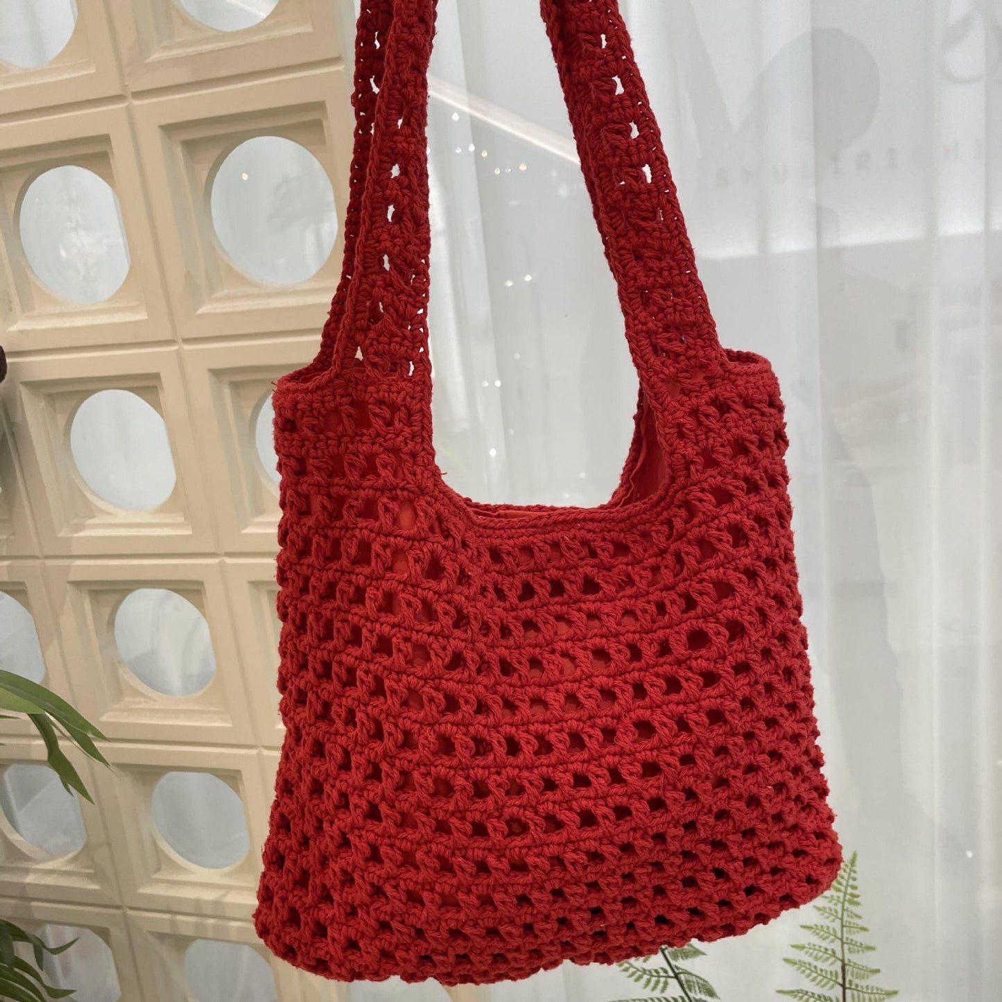 Color Cotton Rope Braided Fashion Hollow Beach Niche Style Large Women's Shoulder Bag