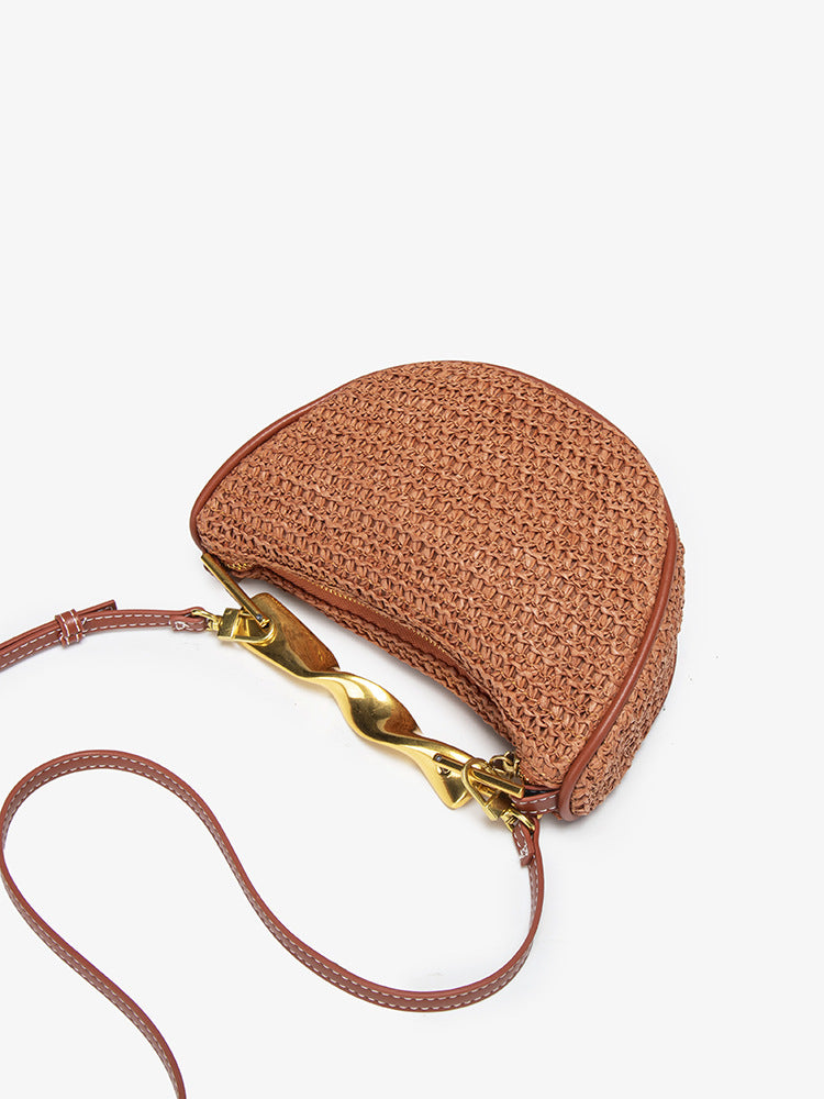 Z Home Straw Metal Portable Mini Zipper Fashion Women's Messenger Bag