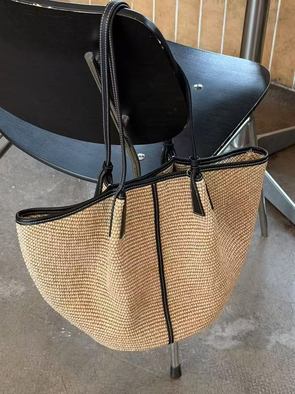 Women's Capacity Portable Seaside Vacation Beach Woven Women's Leather Bag