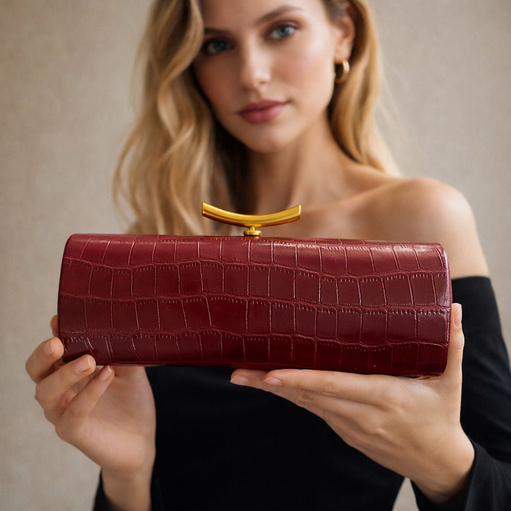 Crocodile Pattern Baguette Style Fashion Party Dinner Bag