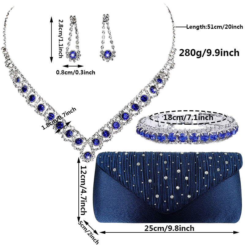 Jewelry Pcs Set Blue Zircon Necklace Earring Bracelet Satin Bags