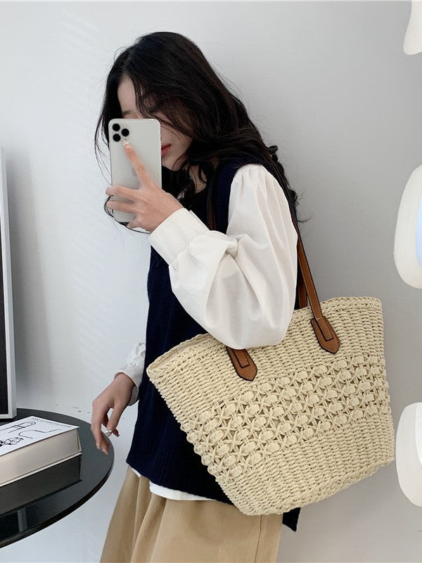 Women's Bohemian Style One Straw Rainbow Stripes Bags