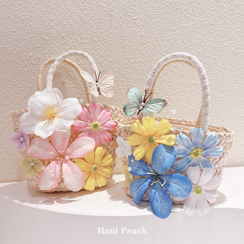Flower Woven Straw Seaside Holiday Vegetable Basket With Hand Gift Women's Handbag