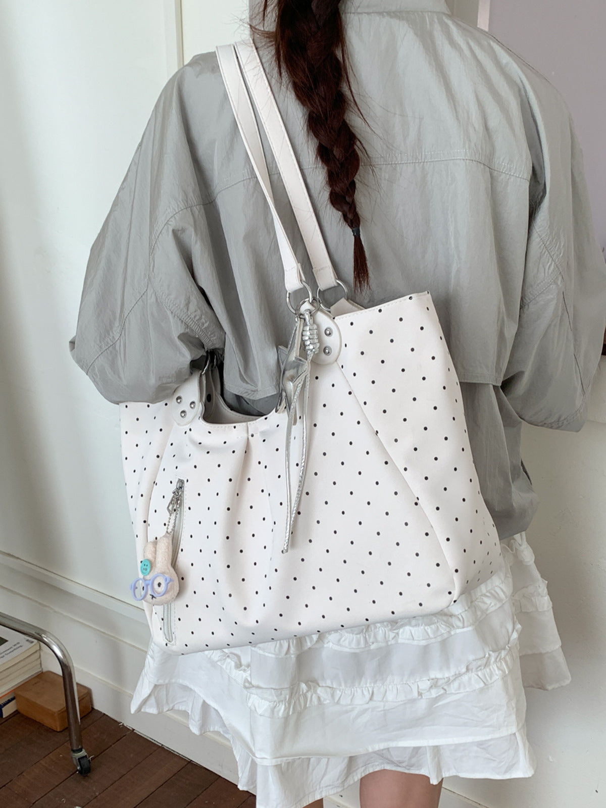 Women's Polka Dot Large Capacity Loose College Tote Bag