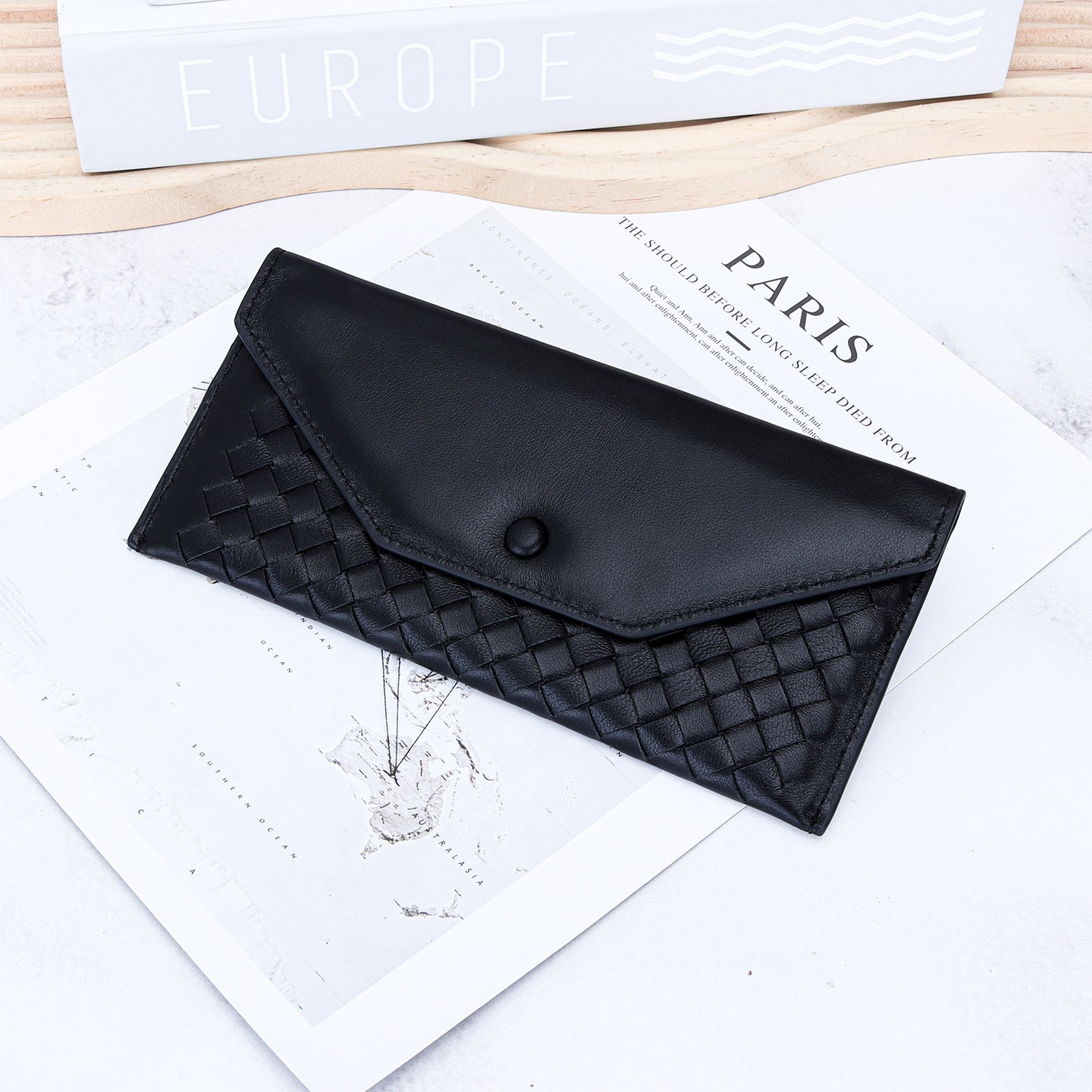 Women's & Men's Sheepskin Woven Long Fashion Thin Envelope Genuine Ladies Wallet