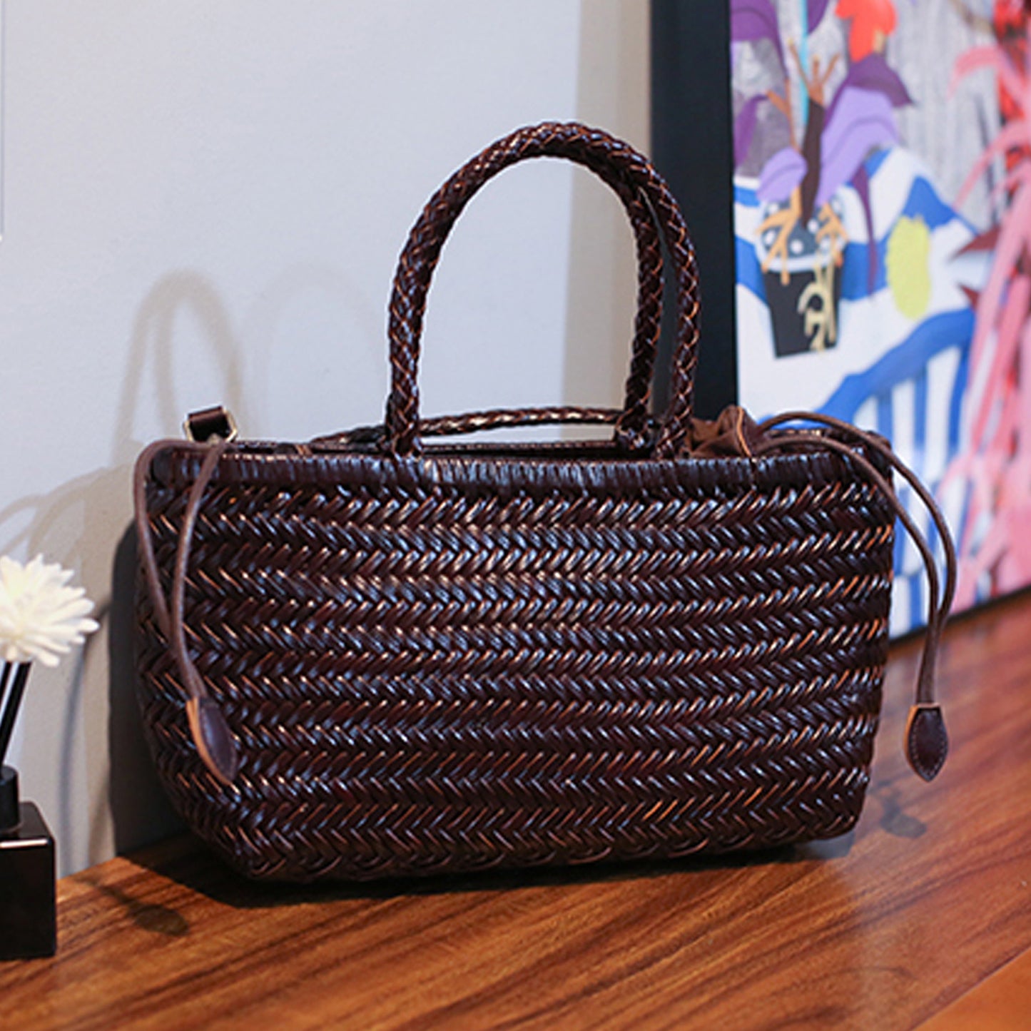 Women's Hand-woven French Style Vegetable Basket Leather Women's Handbag