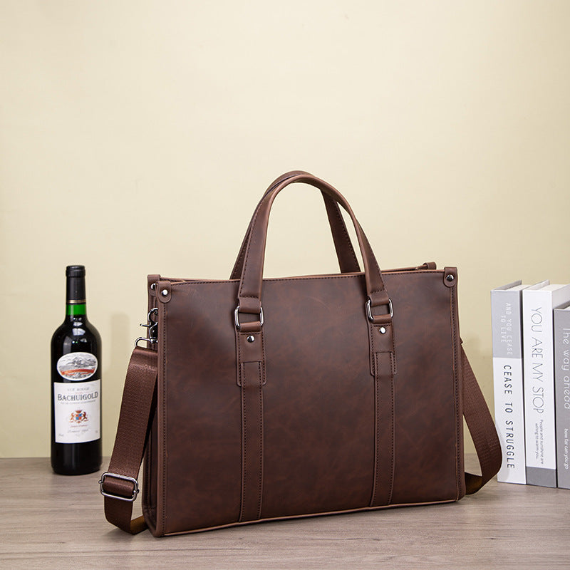 Men's Horizontal Crazy Horse Leather Business Computer Men's Handbags