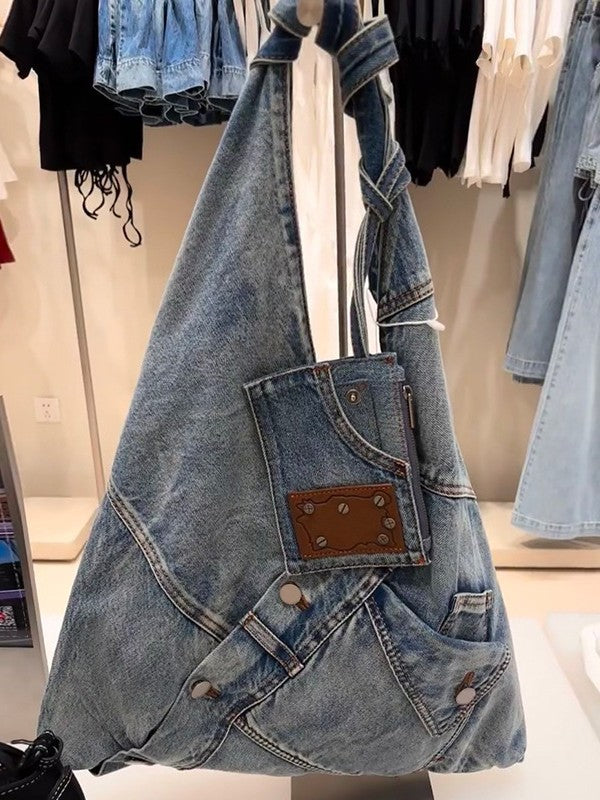 Women's Style Lazy Washed Denim Knotted Underarm Bags