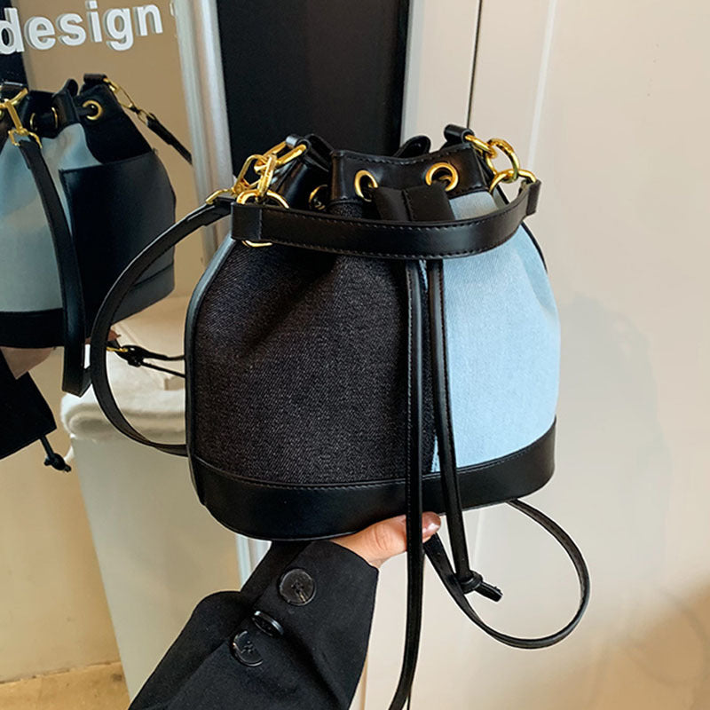 Women's Korean Style Fashionable Contrast Color Large Capacity Personalized Denim Bags