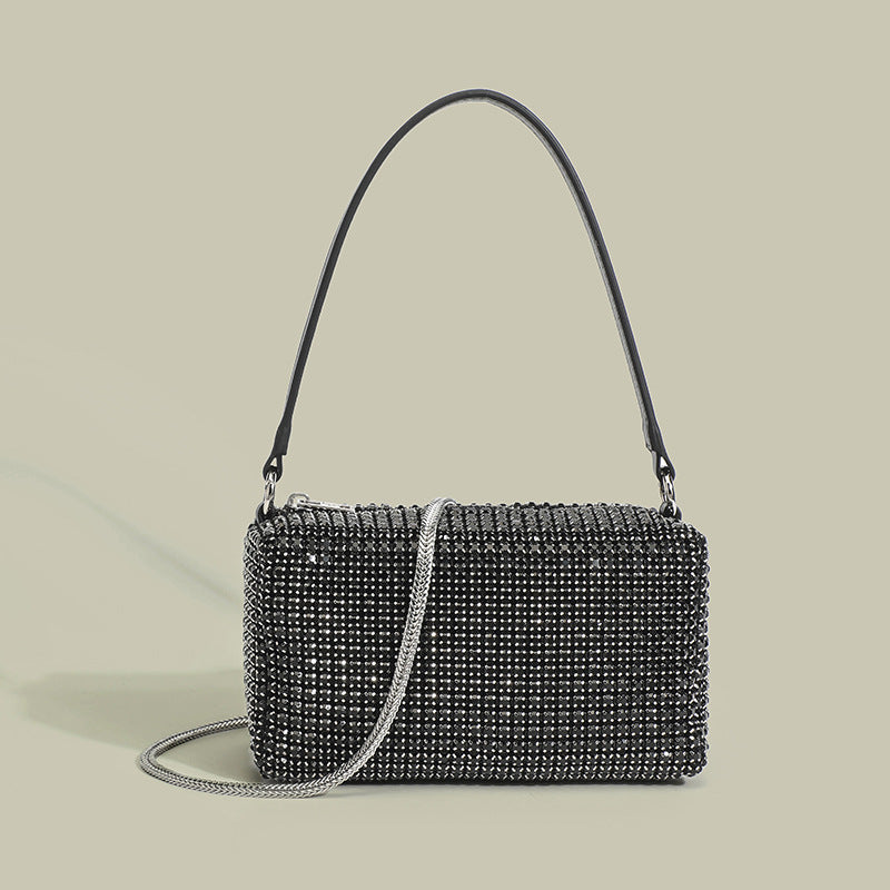 Women's Rhinestone Full Diamond Crystal Underarm Bezel Setting Brick Dinner Light Handbags