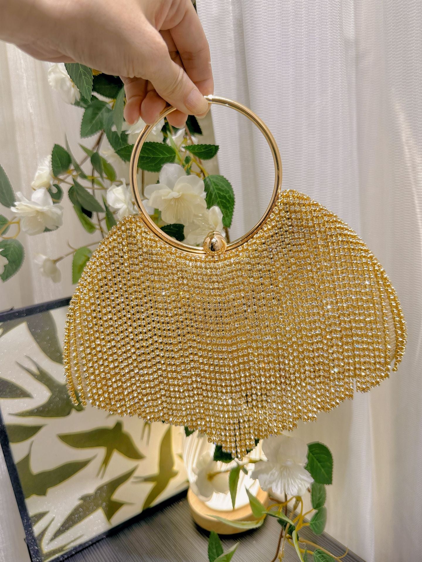 Rhinestone Diamond Tassel Portable Box Female Dinner Bag