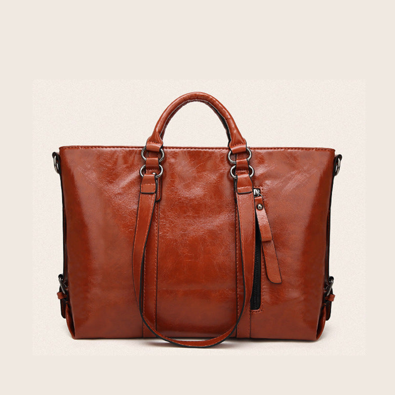 Women's Large Capacity Retro Oil Wax Skin Women's Shoulder Bag