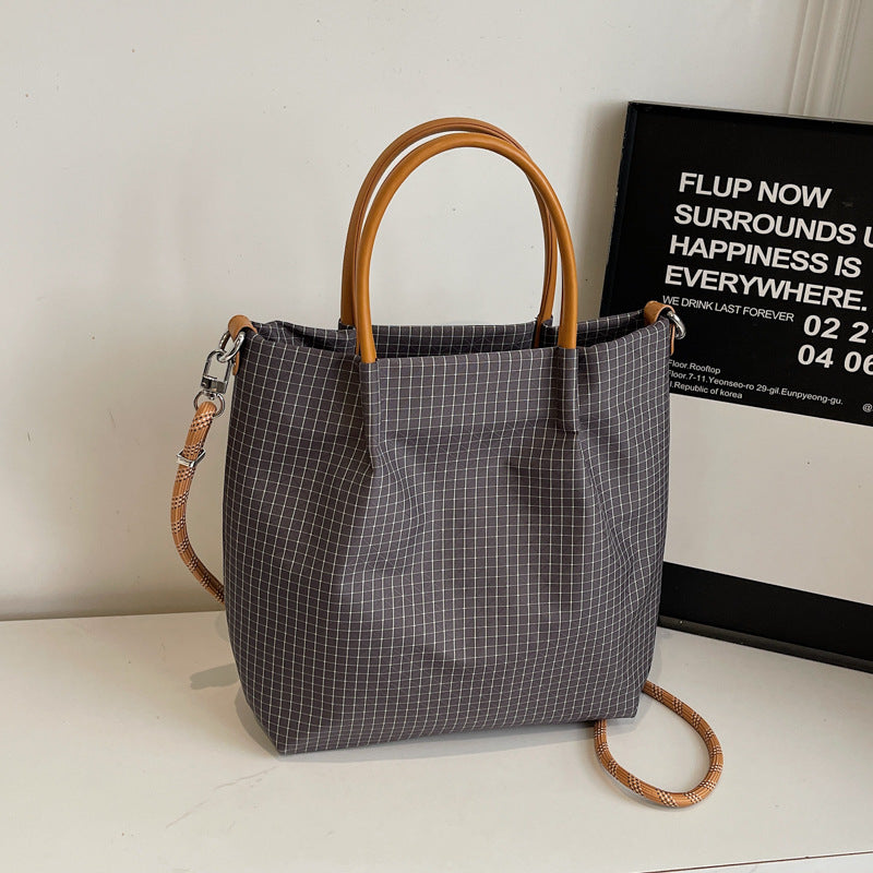 Portable Large Capacity Lightweight Plaid Commute Tote Bags