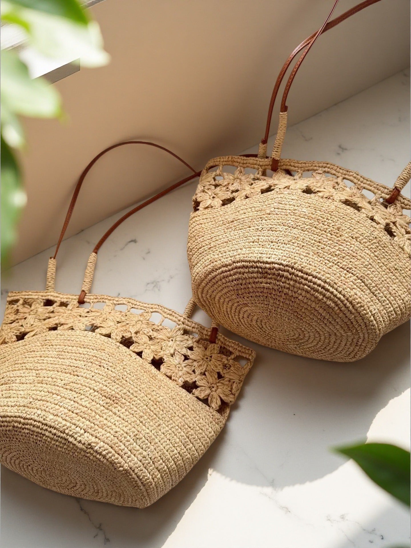Women's Raffia Beach Woven Holiday Flowers Retro Shoulder Bags