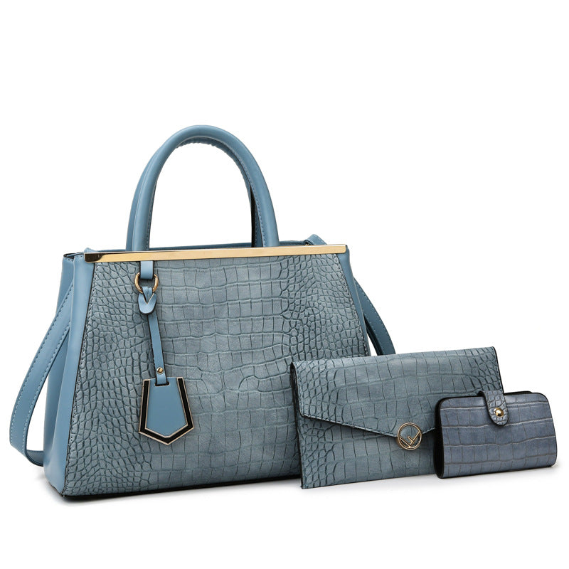 Women's Stone Pattern Patchwork Three-piece Set Mother Handbags