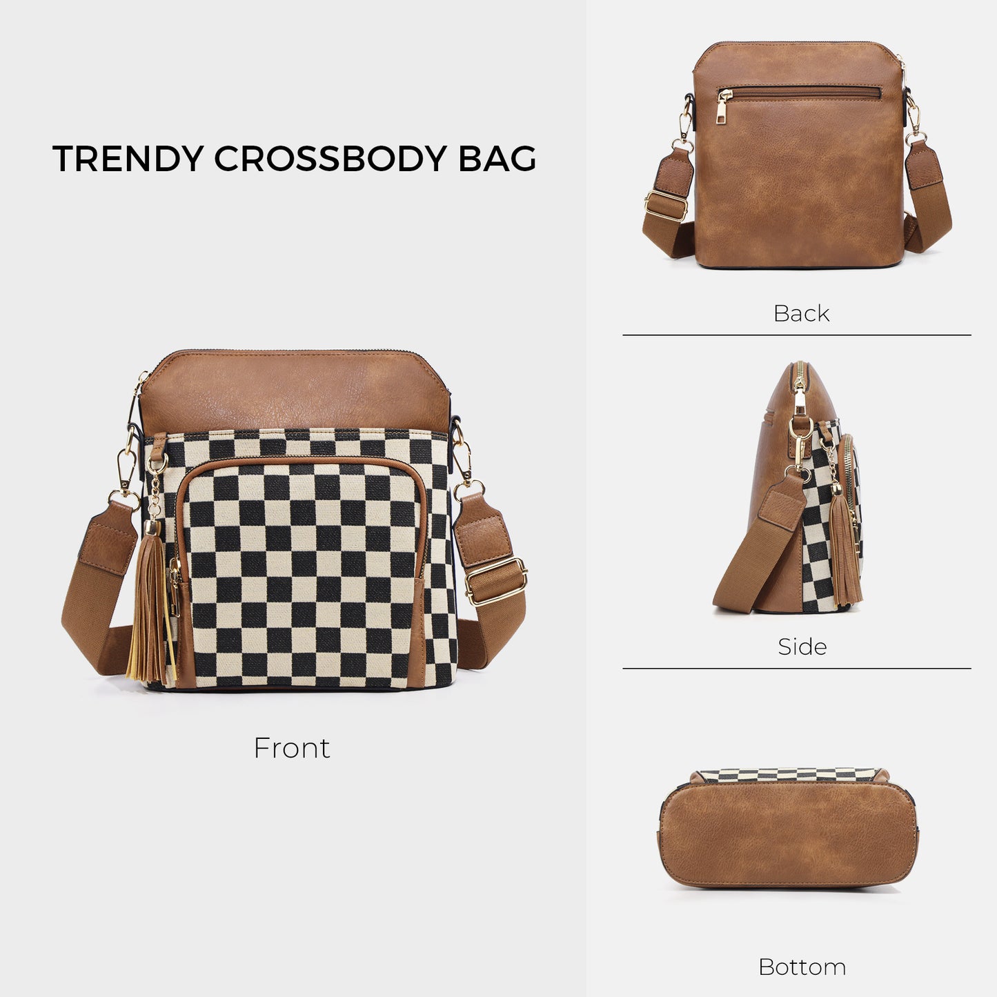 Women's Chessboard Plaid Color Matching Zipper Strap Women's Messenger Bag