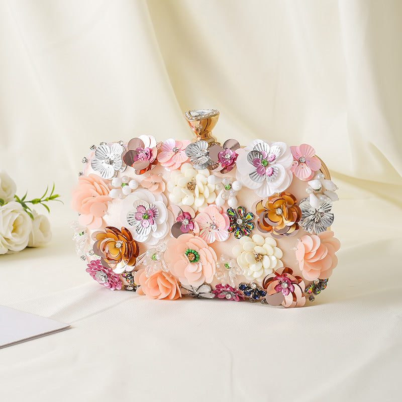 Women's Fashion Handmade Flower Beaded Banquet Portable Dress Dinner Bag