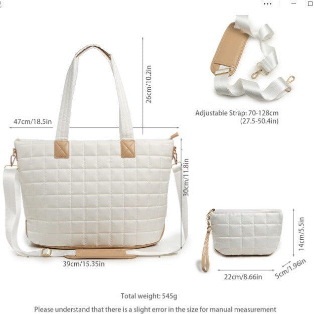 Women's Down Quilted Zipper Fluffy Work Tote Bag