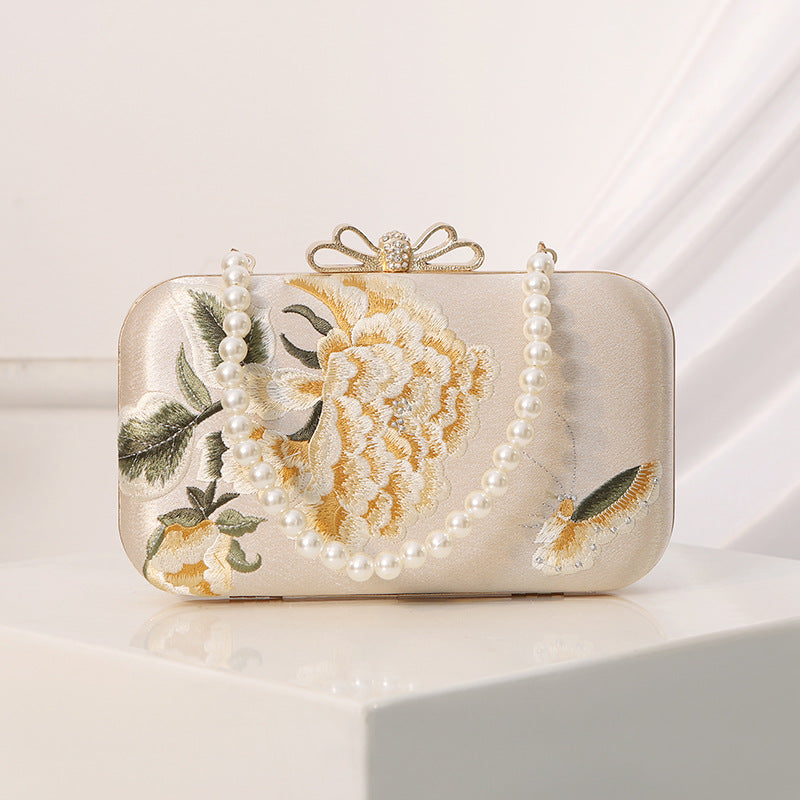 Women's Embroidery Chinese Style Cheongsam Matching Dresses Butterfly Flower Clutch Bags