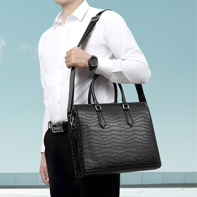 Men's Business Large Capacity Fashion Cattlehide Leather Handbags