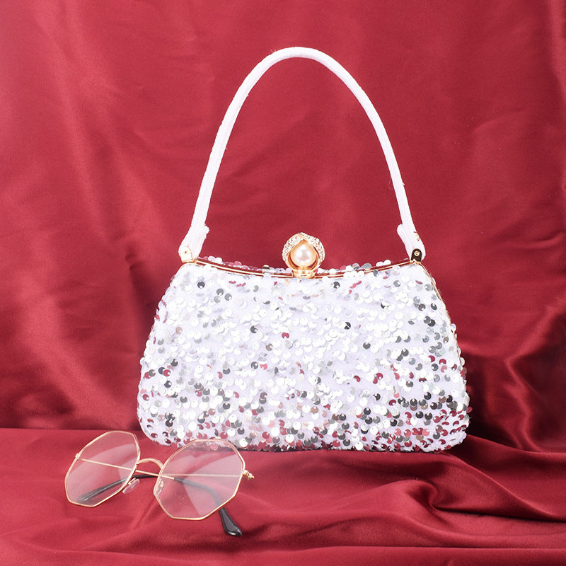 Women's Sequined Portable Diamond Dress Solid Color Dinner Bag