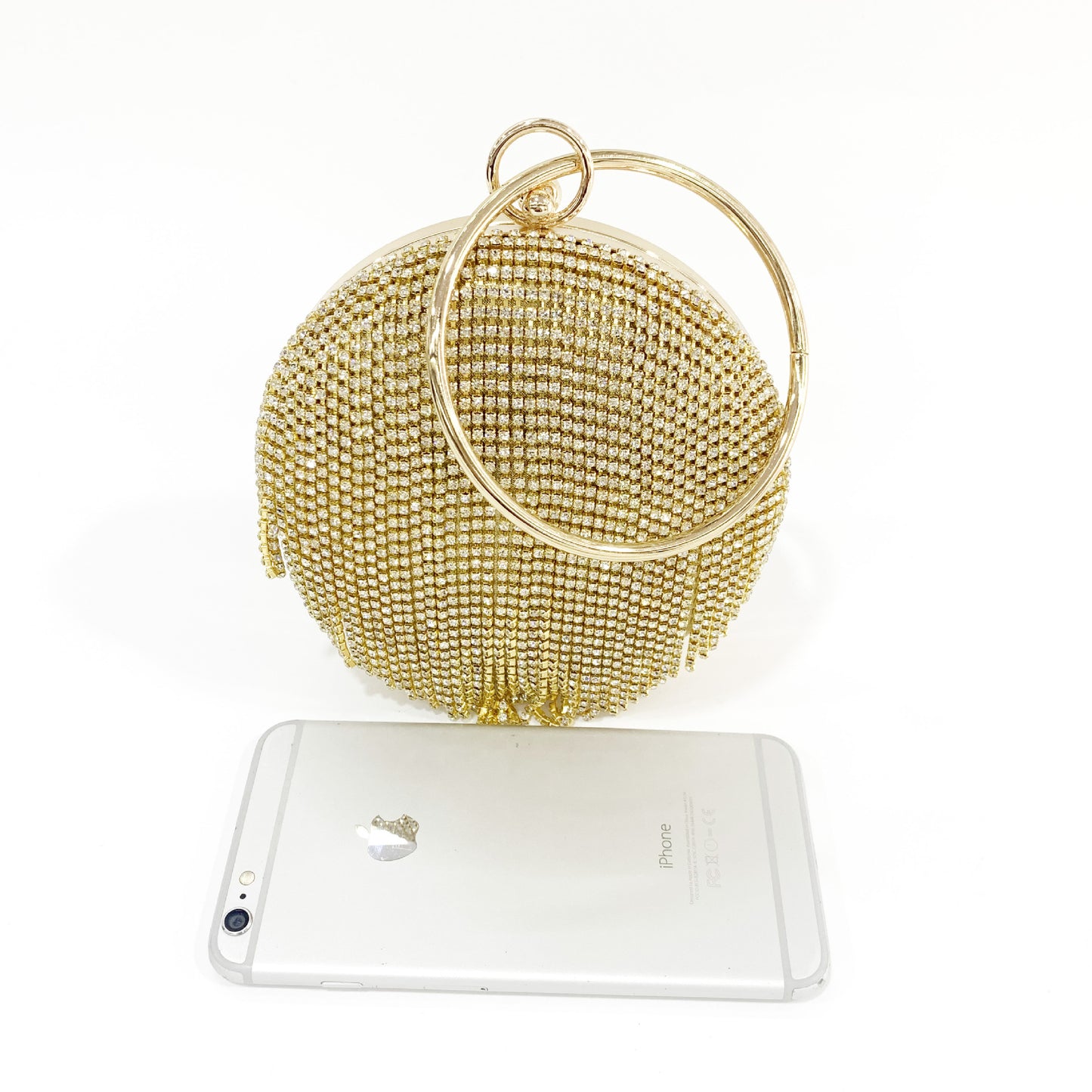 Women's Rhinestone Tassel Round Party Dress Clutch Evening Bags