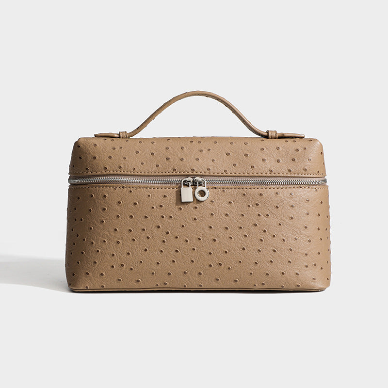 Women's Ostrich Grain Lunch Box Fashion Portable Small Square Bag