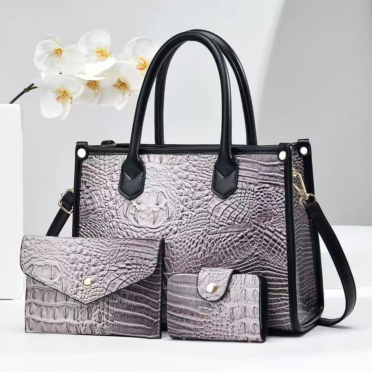 Women's Crocodile Texture Large Capacity Three-piece Handbags