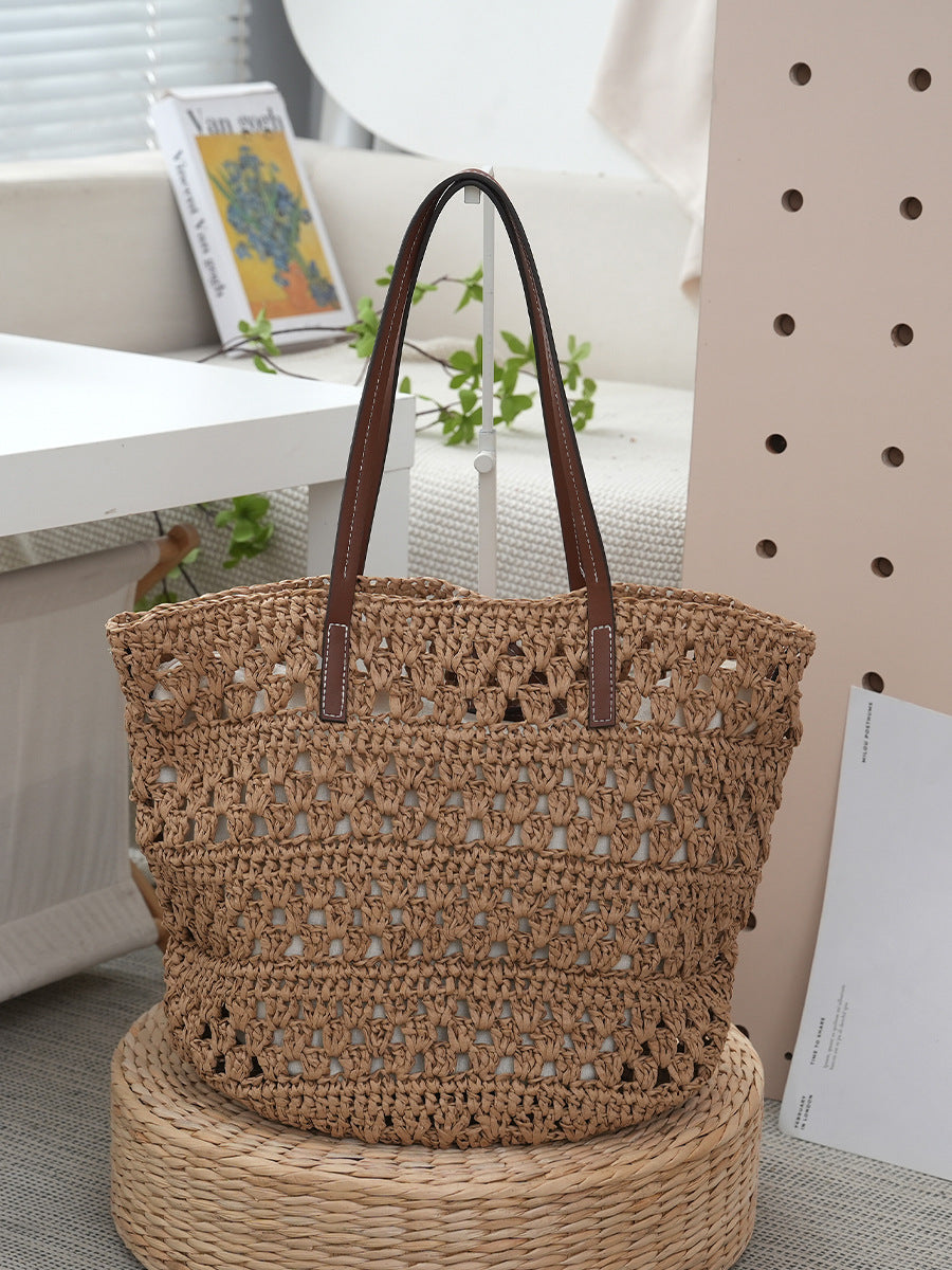 Women's Straw Large Capacity Totes Hollow Vacation Women's Shoulder Bag