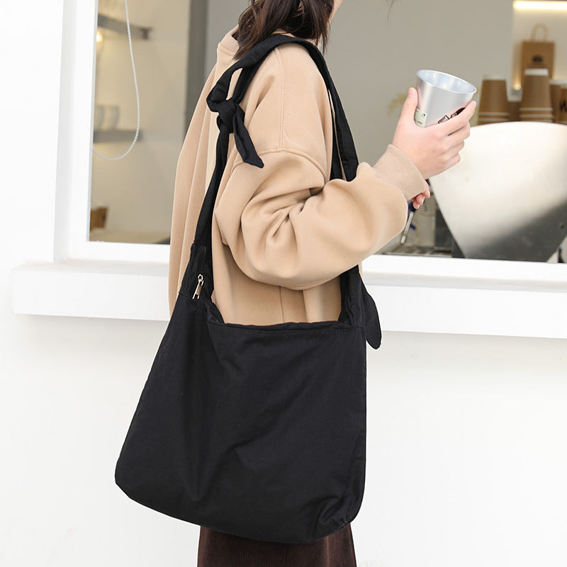 Women's Retro Washed Worn Canvas Knotted Fashion Solid Shoulder Bags